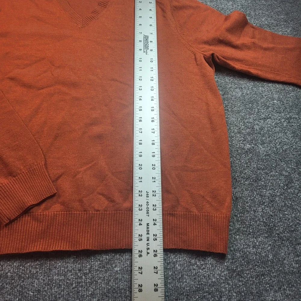 Banana Republic Mens XL Extra Fine‎ Merino Wool V-Neck Sweater Burnt Orange Rust